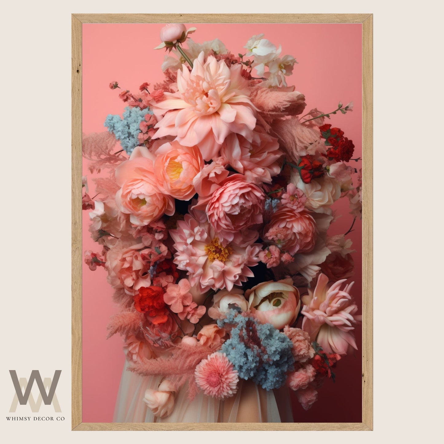 Woman Flower Bouquet Head, Woman Flowers as Head, Woman Flowers Print, Floral Head, Bouquet of Flowers Art, Feminine Digital Art, Pink Art