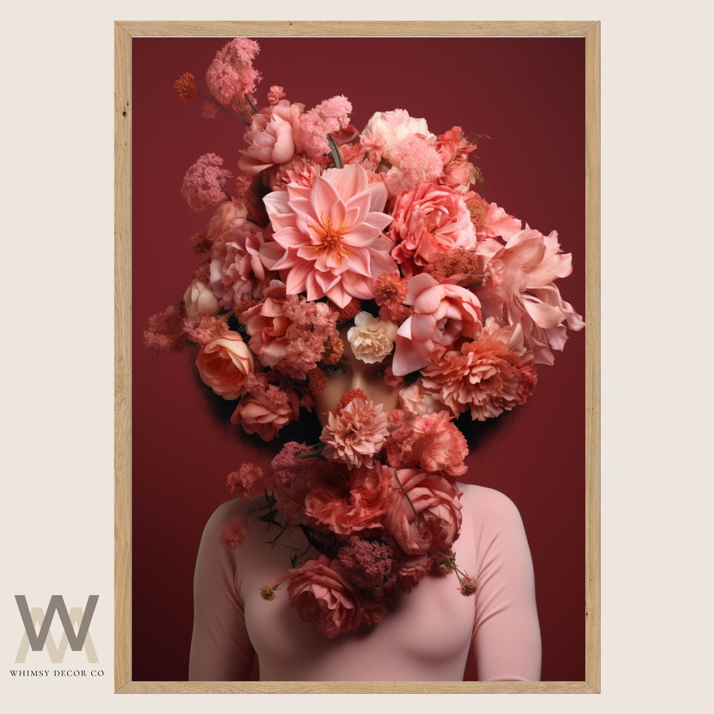 Woman Flower Bouquet Head, Woman Flowers as Head, Woman Flowers Print, Floral Head, Bouquet of Flowers Art, Feminine Digital Art, Pink Art