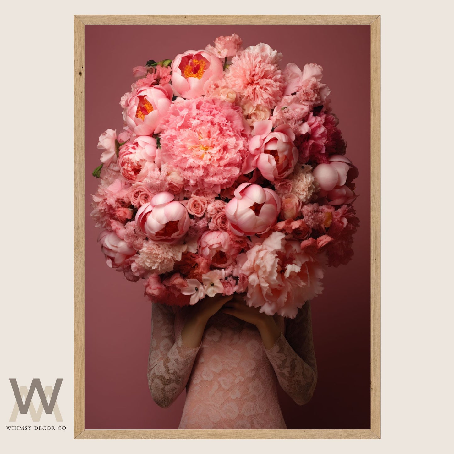 Woman Flower Bouquet Head, Woman Flowers as Head, Woman Flowers Print, Floral Head, Bouquet of Flowers Art, Feminine Digital Art, Pink Art