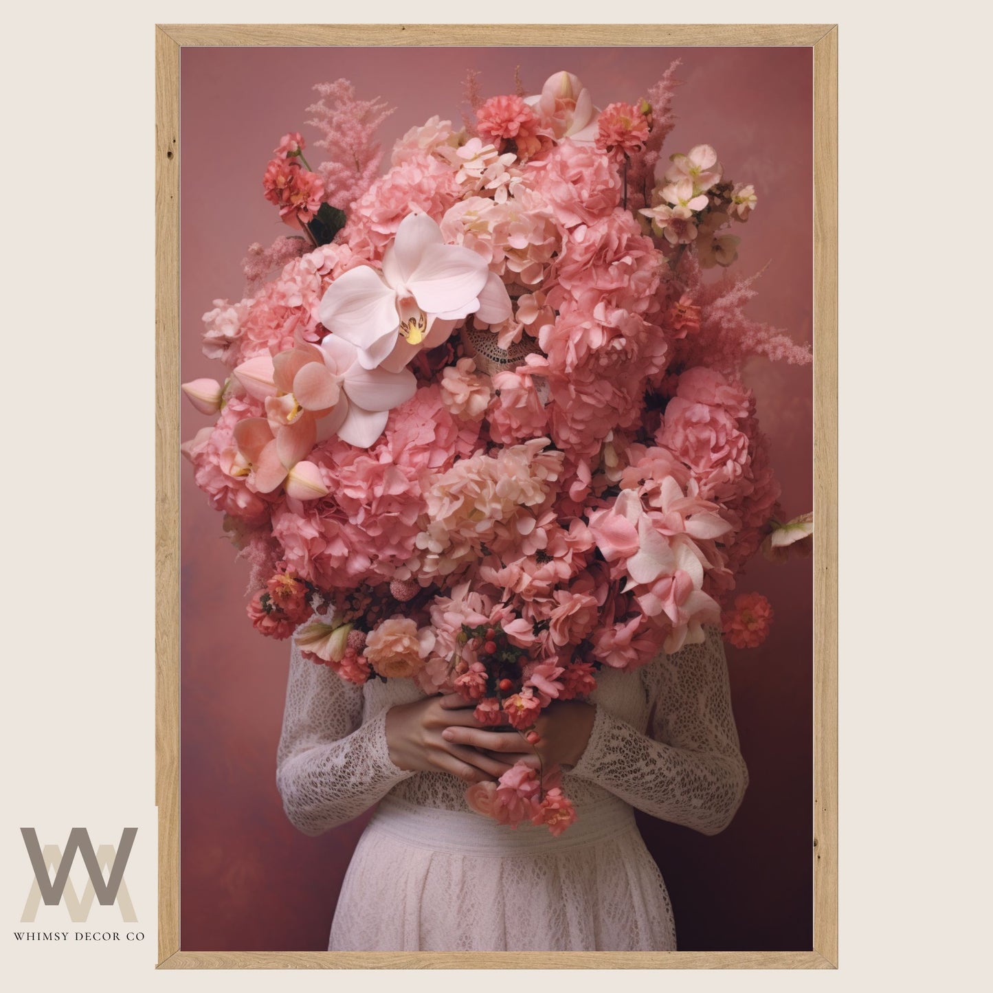Woman Flower Bouquet Head, Woman Flowers as Head, Woman Flowers Print, Floral Head, Bouquet of Flowers Art, Feminine Digital Art, Pink Art