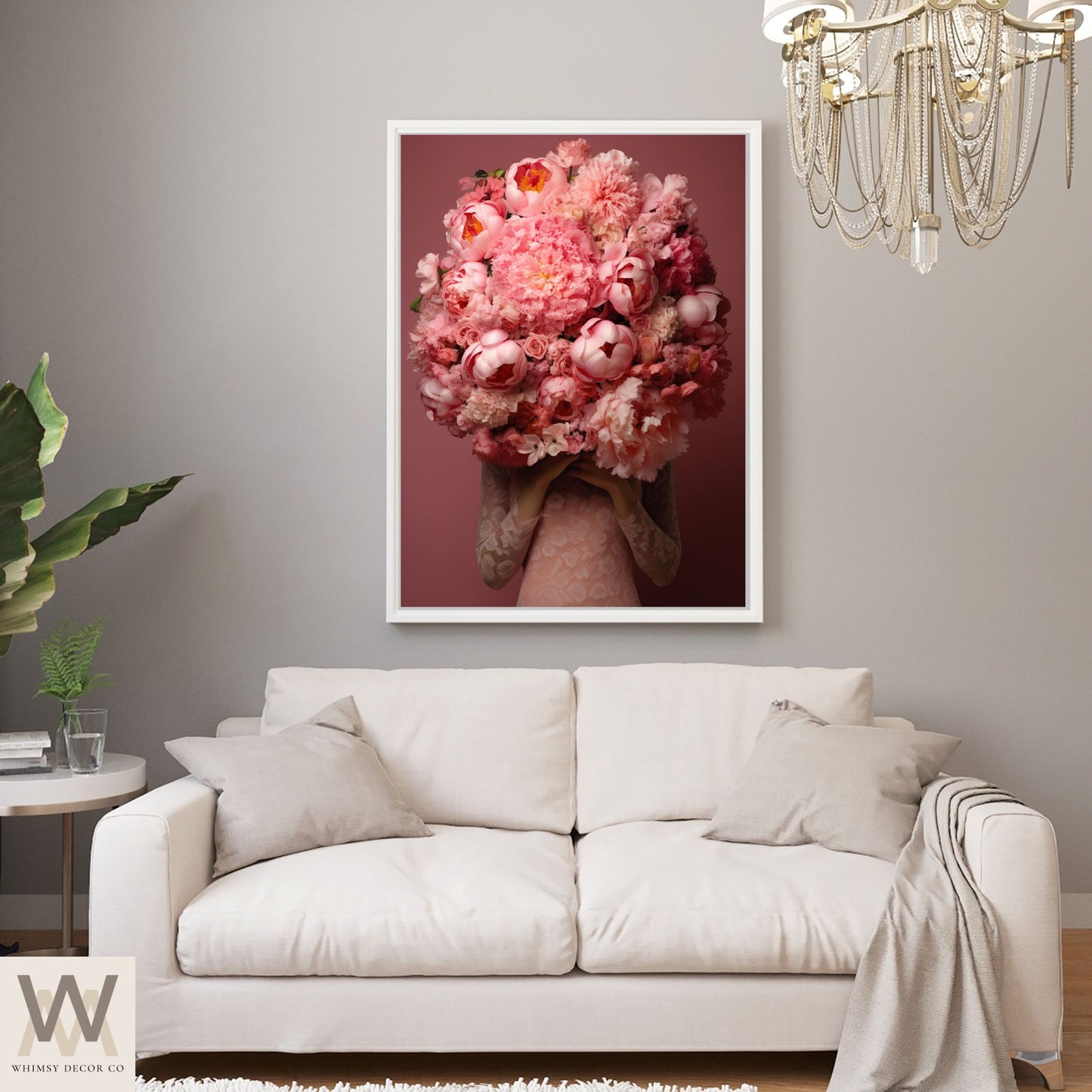 Woman Flower Bouquet Head, Woman Flowers as Head, Woman Flowers Print, Floral Head, Bouquet of Flowers Art, Feminine Digital Art, Pink Art