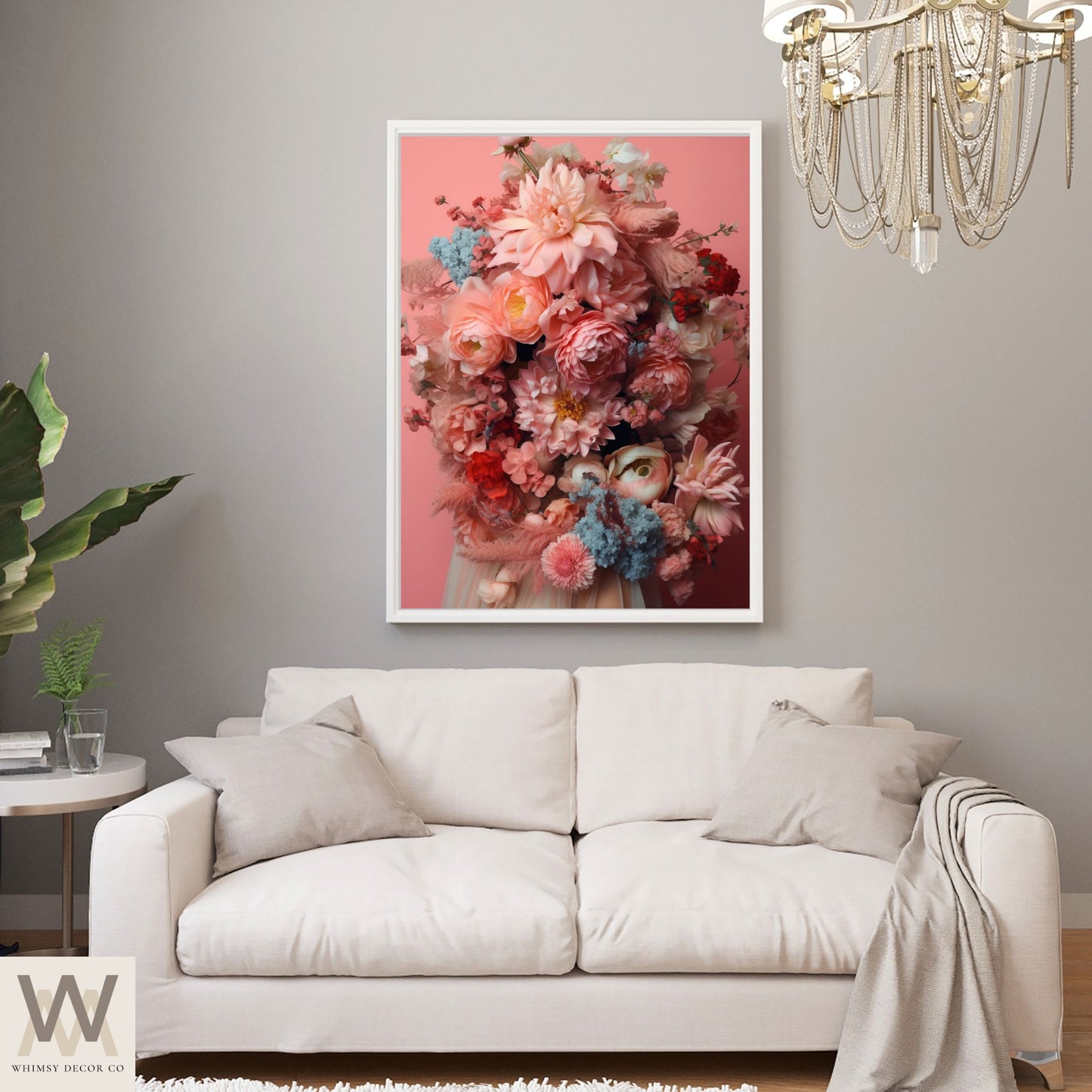 Woman Flower Bouquet Head, Woman Flowers as Head, Woman Flowers Print, Floral Head, Bouquet of Flowers Art, Feminine Digital Art, Pink Art
