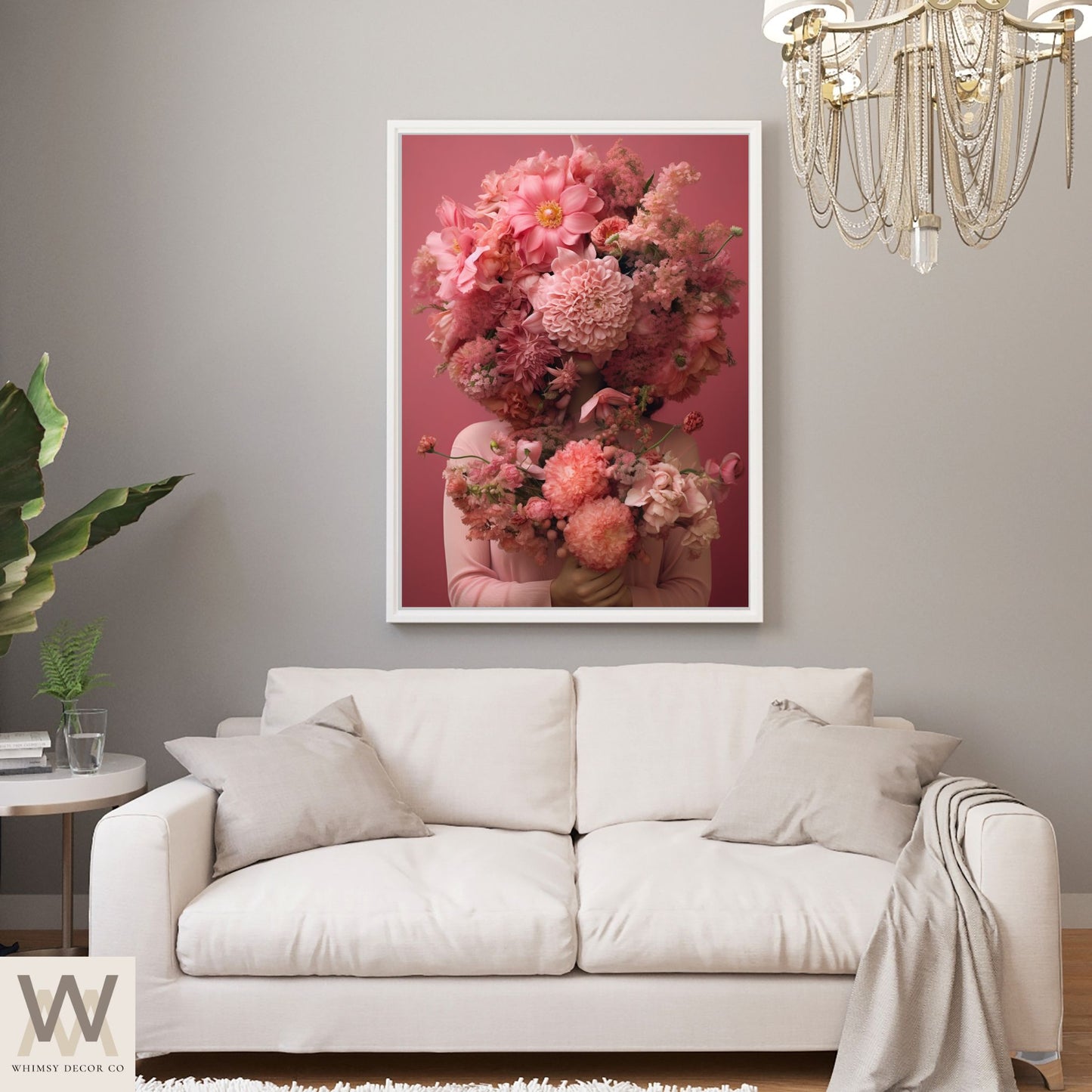 Woman Flower Bouquet Head, Woman Flowers as Head, Woman Flowers Print, Floral Head, Bouquet of Flowers Art, Feminine Digital Art, Pink Art