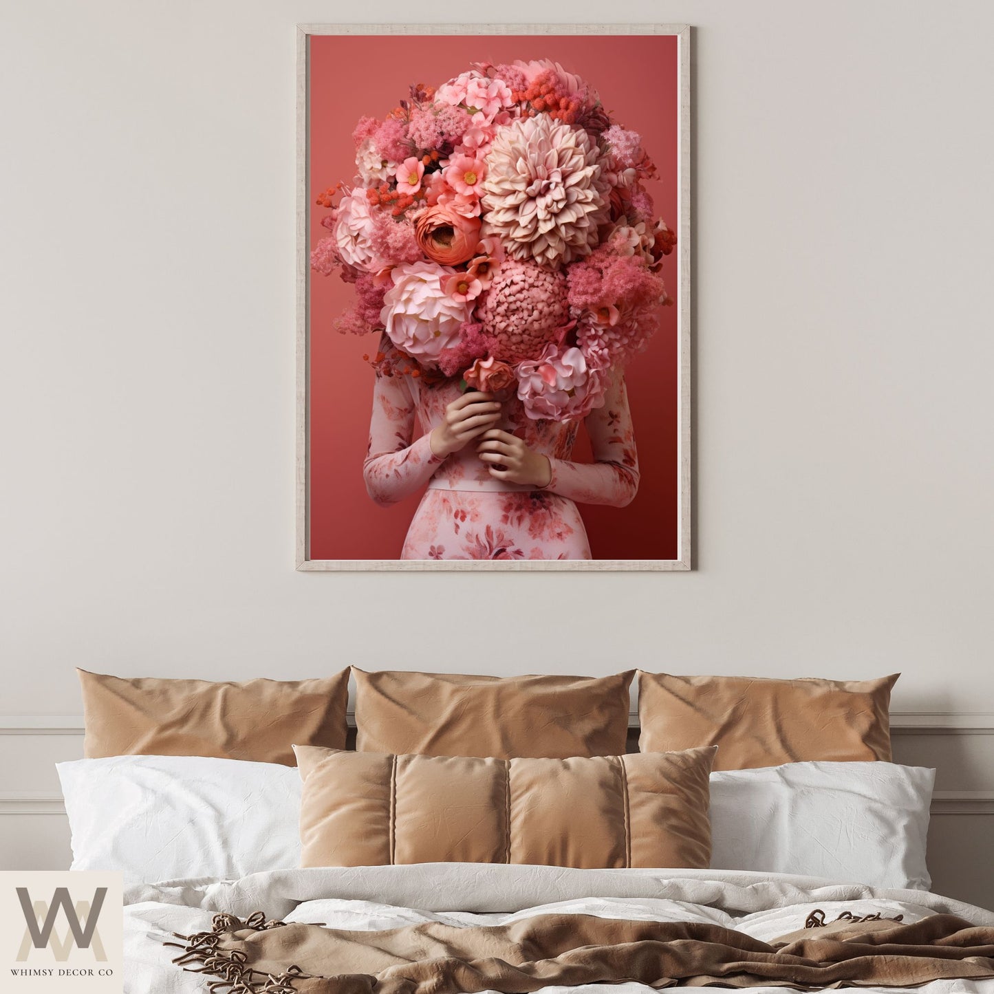 Woman Flower Bouquet Head, Woman Flowers as Head, Woman Flowers Print, Floral Head, Bouquet of Flowers Art, Feminine Digital Art, Pink Art