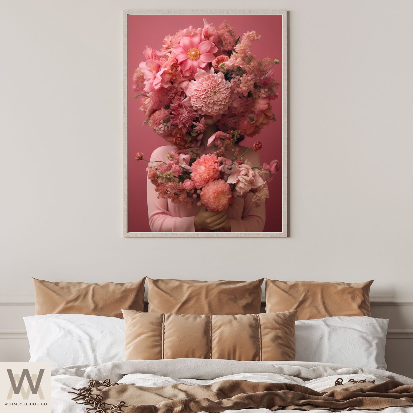 Woman Flower Bouquet Head, Woman Flowers as Head, Woman Flowers Print, Floral Head, Bouquet of Flowers Art, Feminine Digital Art, Pink Art