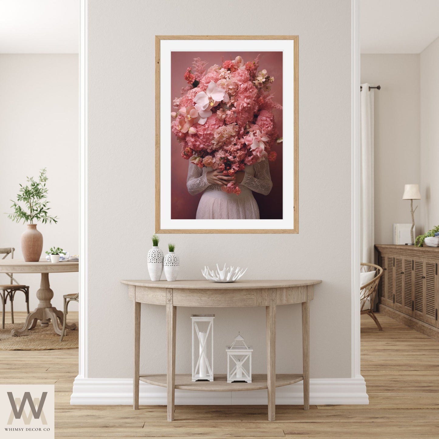 Woman Flower Bouquet Head, Woman Flowers as Head, Woman Flowers Print, Floral Head, Bouquet of Flowers Art, Feminine Digital Art, Pink Art