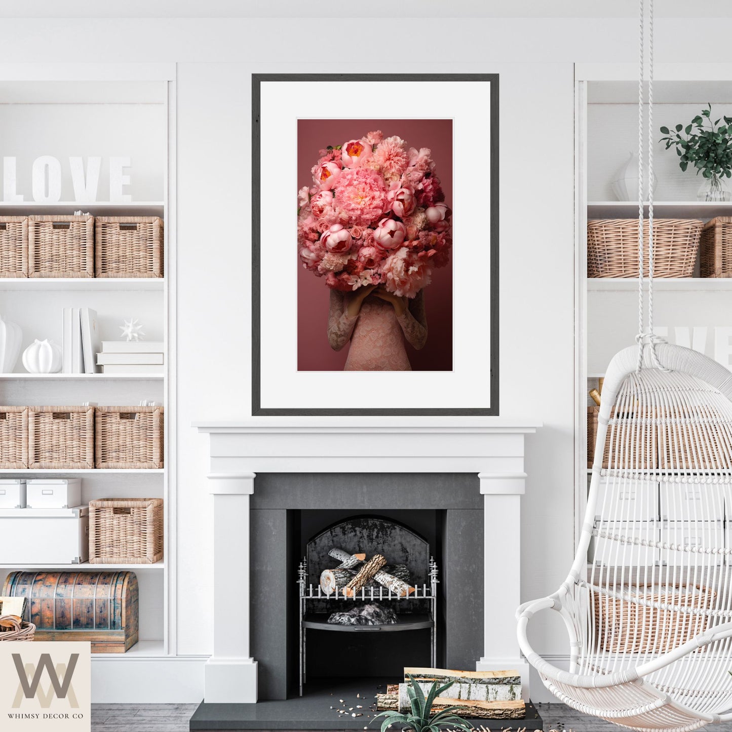 Woman Flower Bouquet Head, Woman Flowers as Head, Woman Flowers Print, Floral Head, Bouquet of Flowers Art, Feminine Digital Art, Pink Art