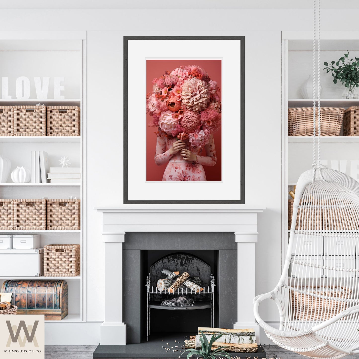 Woman Flower Bouquet Head, Woman Flowers as Head, Woman Flowers Print, Floral Head, Bouquet of Flowers Art, Feminine Digital Art, Pink Art