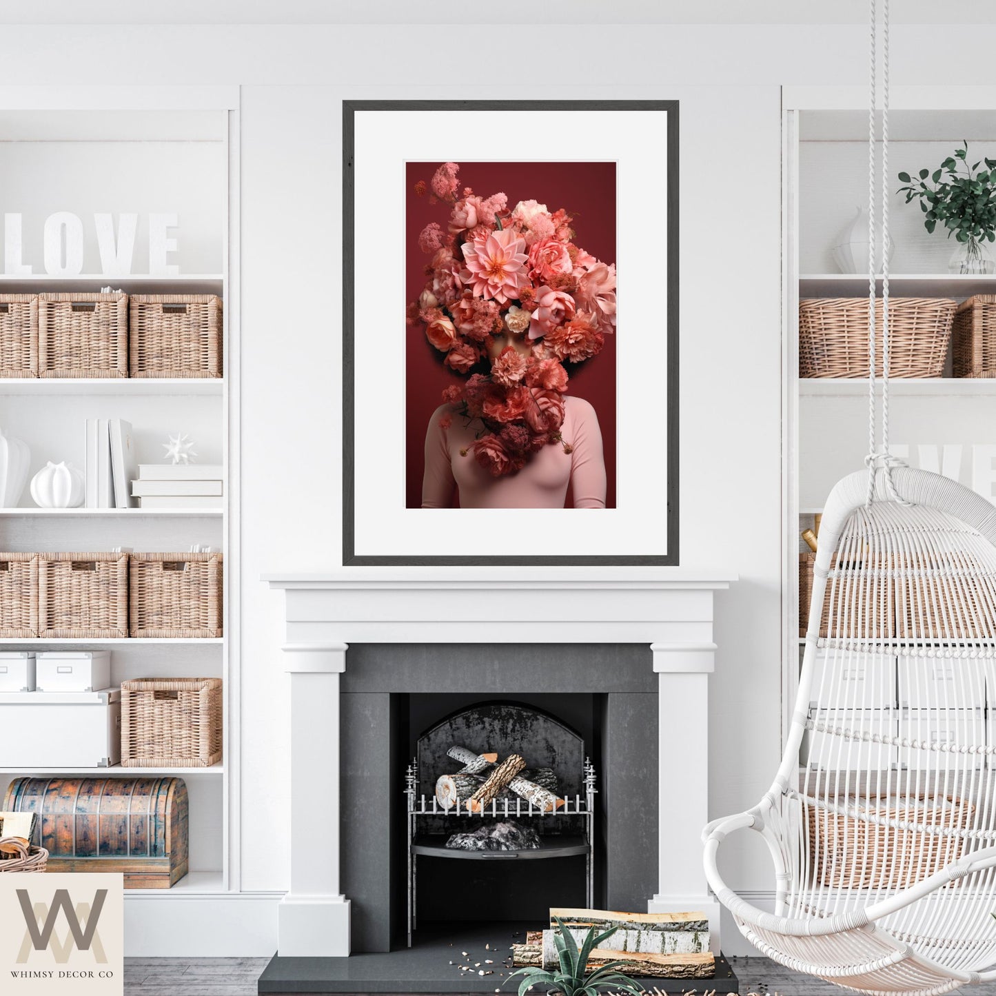 Woman Flower Bouquet Head, Woman Flowers as Head, Woman Flowers Print, Floral Head, Bouquet of Flowers Art, Feminine Digital Art, Pink Art