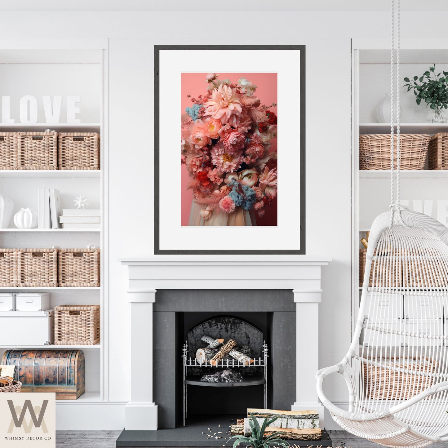 Woman Flower Bouquet Head, Woman Flowers as Head, Woman Flowers Print, Floral Head, Bouquet of Flowers Art, Feminine Digital Art, Pink Art