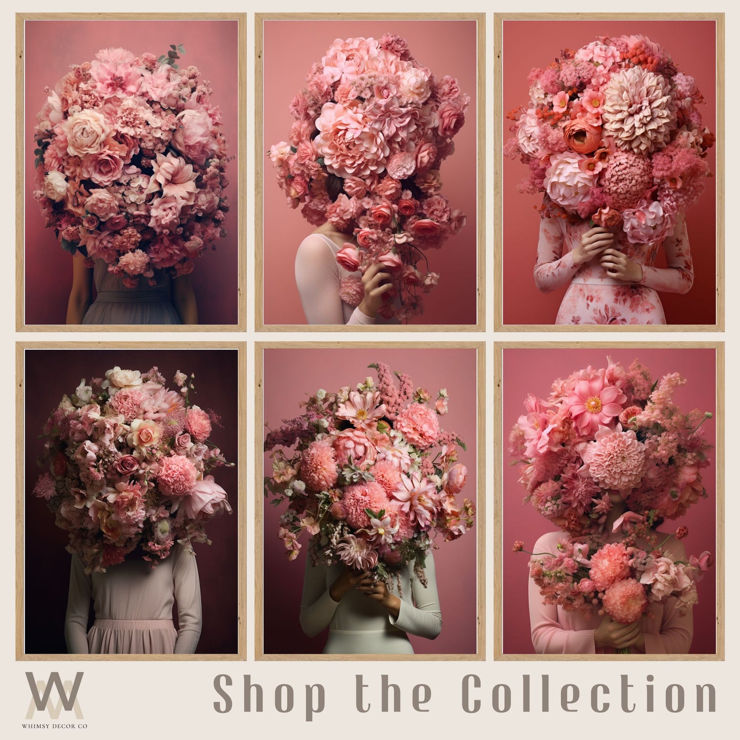 Woman Flower Bouquet Head, Woman Flowers as Head, Woman Flowers Print, Floral Head, Bouquet of Flowers Art, Feminine Digital Art, Pink Art