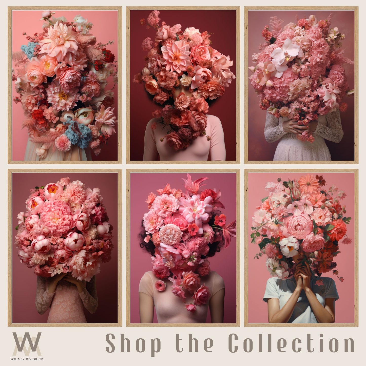 Woman Flower Bouquet Head, Woman Flowers as Head, Woman Flowers Print, Floral Head, Bouquet of Flowers Art, Feminine Digital Art, Pink Art