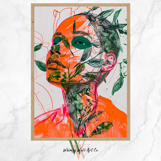 Modern abstract fashion prints, Neon abstract fashion prints, Vibrant modern female art, Abstract female wall art, Orange Pink Green Art
